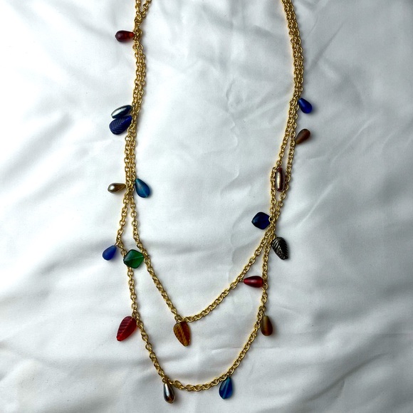 Glass beads on gold chain link necklace Glass bohemian - Picture 1 of 3